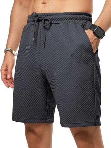 Elegancity Herren Kurze Hose Dunkelgrau Drawstring Elastische Taille Textur Sommer Shorts Stretch Mit 3 Taschen S von Elegancity