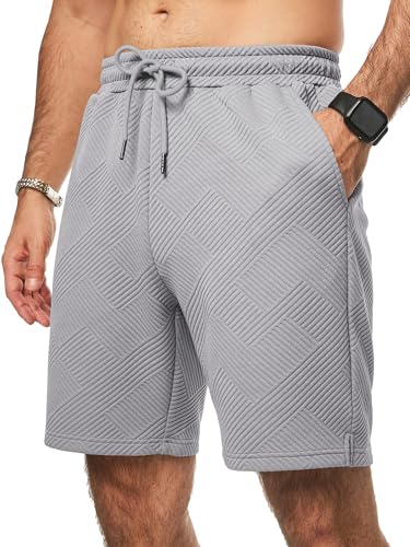 Elegancity Herren Kurze Hose Grau Drawstring Elastische Taille Textur Sommer Shorts Stretch Mit 3 Taschen M von Elegancity