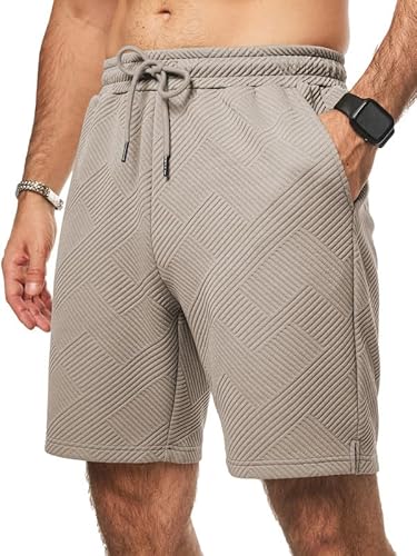 Elegancity Herren Kurze Hose Khaki Drawstring Elastische Taille Textur Sommer Shorts Stretch Mit 3 Taschen XXL von Elegancity
