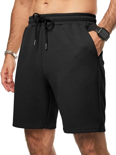 Elegancity Herren Kurze Hose Schwarz Drawstring Elastische Taille Textur Sommer Shorts Stretch Mit 3 Taschen S von Elegancity