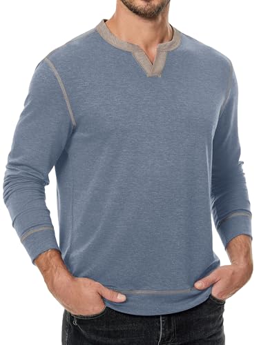 Elegancity Herren Langarmshirts Einfarbig Sweatshirts V-Ausschnitt Oberteile Basic Longsleeve Shirts Casual Winter Frühling Herbst Sweater Strickpullover Blau M von Elegancity