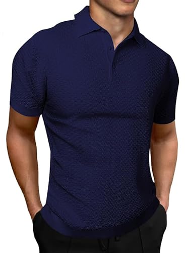 Elegancity Herren Poloshirt Blau Elastisch Tshirt Kurzarm Strick Golfshirts Atmungsaktiv Polohemd Regular Fit L von Elegancity