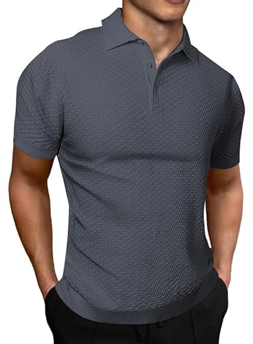 Elegancity Herren Poloshirt Dunkelgrau Elastisch Tshirt Kurzarm Strick Golfshirts Atmungsaktiv Polohemd Regular Fit S von Elegancity