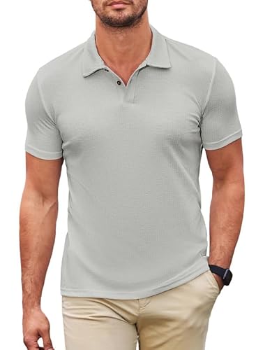 Elegancity Herren Poloshirt Grau T-Shirts Kurzarm Elastisches Polohemd Sommer Golf Shirts Regular Fit XXL von Elegancity