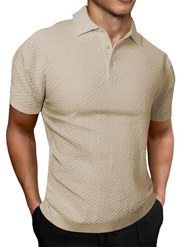 Elegancity Herren Poloshirt Khaki Elastisch Tshirt Kurzarm Strick Golfshirts Atmungsaktiv Polohemd Regular Fit XXL von Elegancity