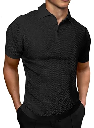 Elegancity Herren Poloshirt Schwarz Elastisch Tshirt Kurzarm Strick Golfshirts Atmungsaktiv Polohemd Regular Fit XXL von Elegancity