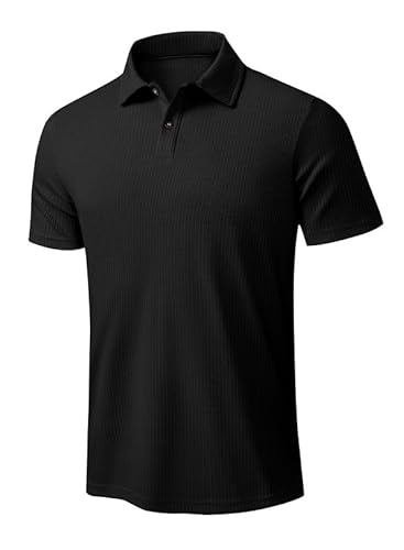 Elegancity Herren Poloshirt Schwarz T-Shirts Kurzarm Elastisches Polohemd Sommer Golf Shirts Regular Fit L von Elegancity