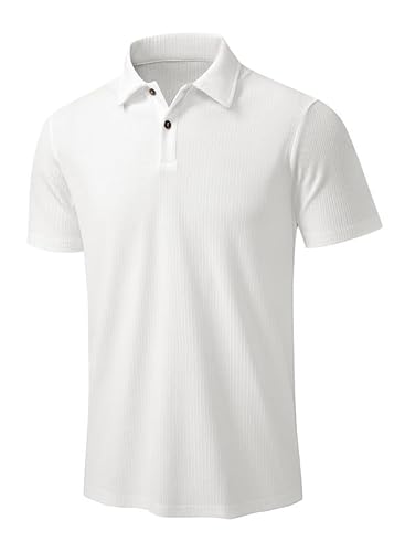 Elegancity Herren Poloshirt Weiß T-Shirts Kurzarm Elastisches Polohemd Sommer Golf Shirts Regular Fit M von Elegancity