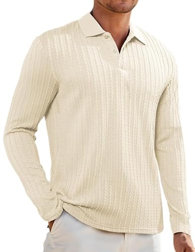 Elegancity Herren Poloshirts Aprikose Langarm Einfarbig Polokragen Pullover Strick Freizeit Golfshirts Regular Fit Urlaub Polohemd XXL von Elegancity