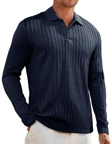 Elegancity Herren Poloshirts Blau Langarm Einfarbig Polokragen Pullover Strick Freizeit Golfshirts Regular Fit Urlaub Polohemd XXL von Elegancity