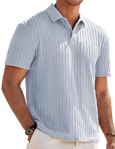 Elegancity Herren Poloshirts Hellblau Kurzarm Einfarbig Strick Sommer Golf Shirt Freizeit T Shirts Regular Fit Urlaub Polohemd S von Elegancity