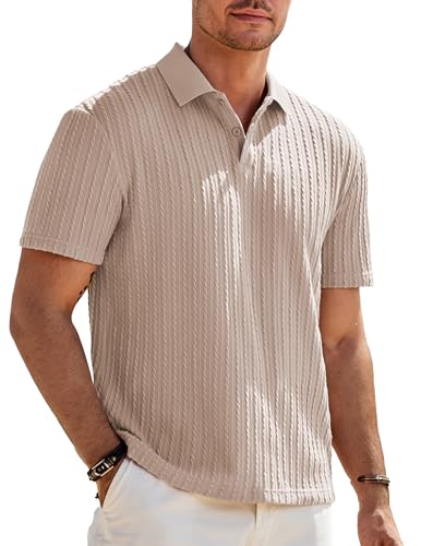 Elegancity Herren Poloshirts Khaki Kurzarm Einfarbig Strick Sommer Golf Shirt Freizeit T Shirts Regular Fit Urlaub Polohemd XL von Elegancity