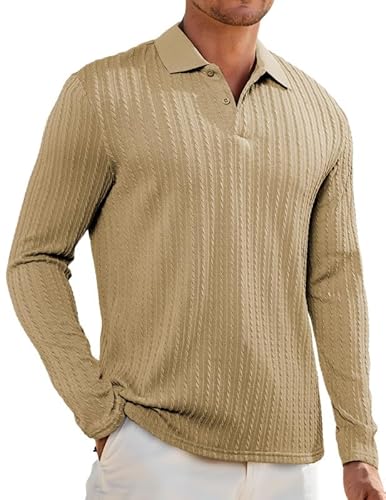 Elegancity Herren Poloshirts Khaki Langarm Einfarbig Polokragen Pullover Strick Freizeit Golfshirts Regular Fit Urlaub Polohemd S von Elegancity