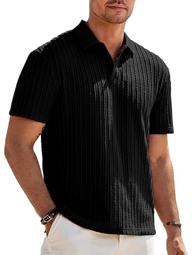 Elegancity Herren Poloshirts Schwarz Kurzarm Einfarbig Strick Sommer Golf Shirt Freizeit T Shirts Regular Fit Urlaub Polohemd XL von Elegancity