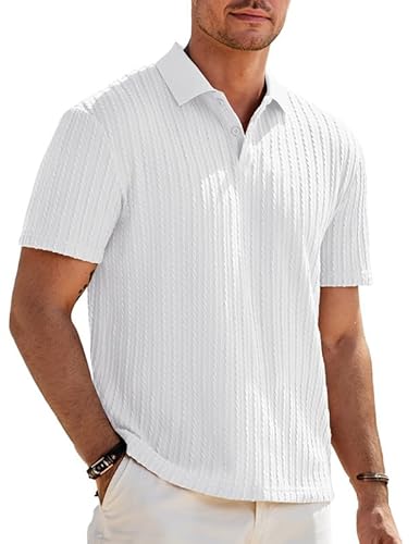 Elegancity Herren Poloshirts Weiß Kurzarm Einfarbig Strick Sommer Golf Shirt Freizeit T Shirts Regular Fit Urlaub Polohemd XXL von Elegancity