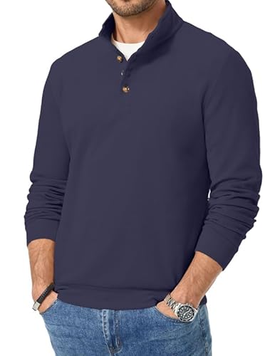 Elegancity Herren Pullover Blau Fleece Langarm Sweatshirt Warm Pulli Casual Polo Sweater Mit Knopf XXL von Elegancity
