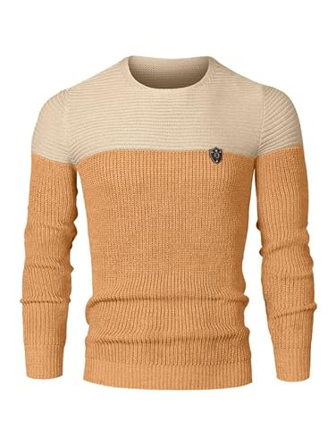 Elegancity Herren Pullover Camel Rundhalsausschnitt Winter Strickpullover Slim Fit Feinstrick Pulli Warm Sweater S von Elegancity