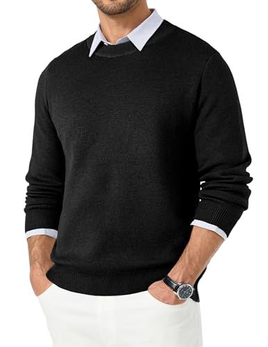 Elegancity Herren Pullover Gefüttert Rundhals Winter Fleece Schwarz Strickpullover Männer Oversized Casual Business Basic Einfarbig Sweater Pulli,Schwarz L von Elegancity