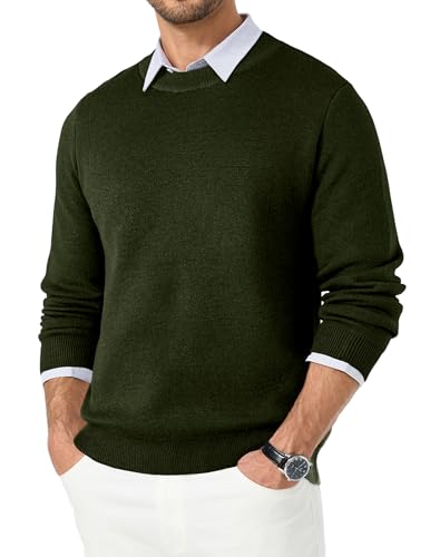 Elegancity Herren Pullover Gefüttert Rundhals Winter Fleece Strickpullover Männer Oversized Casual Business Basic Einfarbig Sweater Pulli,Dunkelgrün L von Elegancity