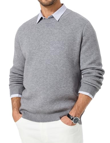 Elegancity Herren Pullover Gefüttert Rundhals Winter Fleece Strickpullover Männer Oversized Casual Business Basic Einfarbig Sweater Pulli,Grau M von Elegancity