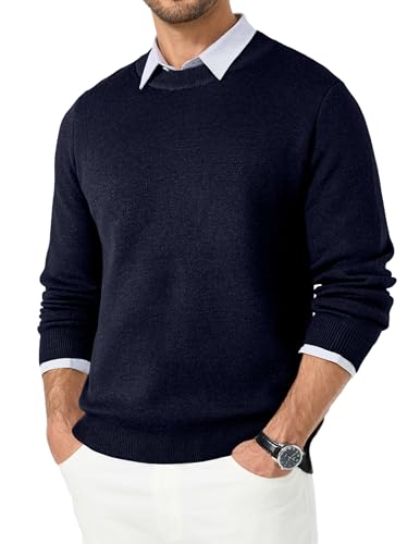 Elegancity Herren Pullover Gefüttert Rundhals Winter Fleece Strickpullover Männer Oversized Casual Business Basic Einfarbig Sweater Pulli,Navy Blau XXL von Elegancity