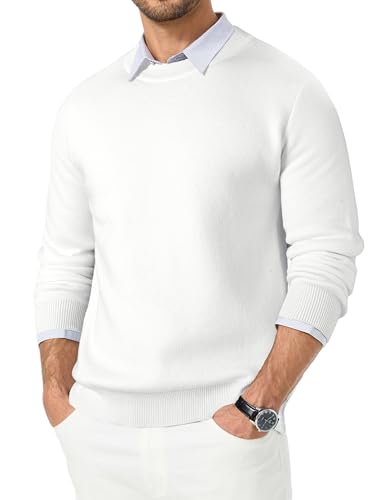 Elegancity Herren Pullover Gefüttert Rundhals Winter Fleece Strickpullover Männer Oversized Casual Business Basic Einfarbig Sweater Pulli,Weiß L von Elegancity