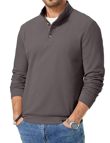 Elegancity Herren Pullover Grau Braun Fleece Langarm Sweatshirt Warm Pulli Casual Polo Sweater Mit Knopf XL von Elegancity