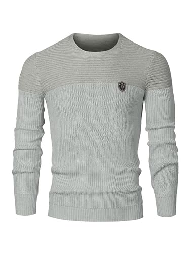 Elegancity Herren Pullover Grau Rundhalsausschnitt Winter Strickpullover Slim Fit Feinstrick Pulli Warm Sweater M von Elegancity