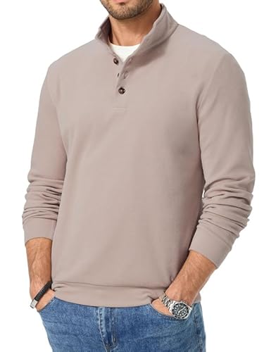 Elegancity Herren Pullover Khaki Fleece Langarm Sweatshirt Warm Pulli Casual Polo Sweater Mit Knopf M von Elegancity