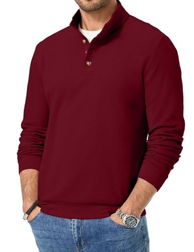 Elegancity Herren Pullover Rot Fleece Langarm Sweatshirt Warm Pulli Casual Polo Sweater Mit Knopf L von Elegancity