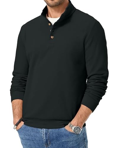 Elegancity Herren Pullover Schwarz Fleece Langarm Sweatshirt Warm Pulli Casual Polo Sweater Mit Knopf L von Elegancity