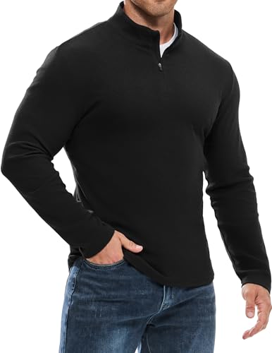 Elegancity Herren Pullover Sweatshirt Langarm 1/4 Zip Leicht gefüttertesBasic Langarmshirts für Herren Regular Fit Trainingsshirt Gym Laufshirt,Schwarz XL von Elegancity