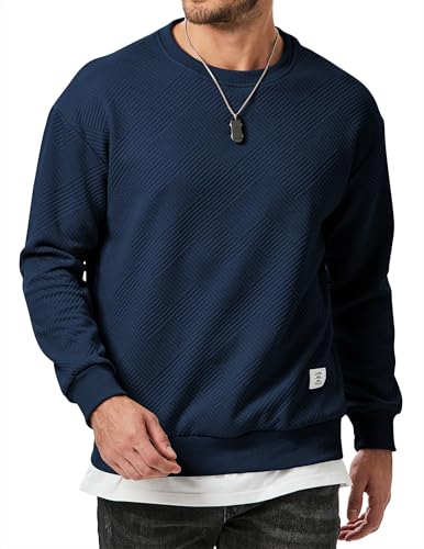 Elegancity Herren Pullover Sweatshirt Langarm Casual Rundhals Textur Sweatshirts für Herren Regular Fit Frühling Herbst Basic Hoodie ohne Kaputze,Blau M von Elegancity
