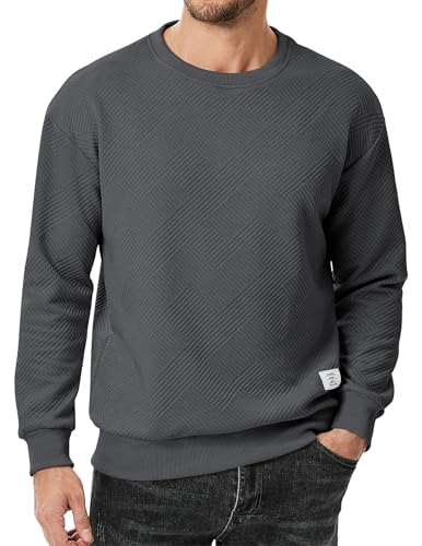 Elegancity Herren Pullover Sweatshirt Langarm Casual Rundhals Textur Sweatshirts für Herren Regular Fit Frühling Herbst Basic Hoodie ohne Kaputze,Dunkelgrau XXL von Elegancity