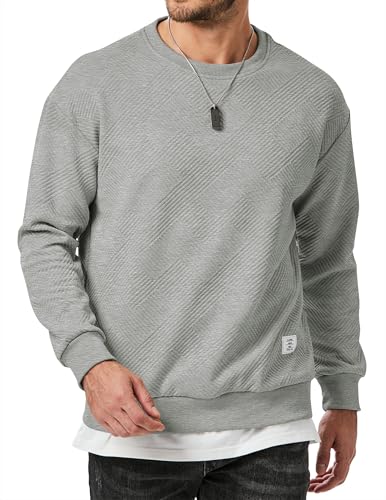 Elegancity Herren Pullover Sweatshirt Langarm Casual Rundhals Textur Sweatshirts für Herren Regular Fit Frühling Herbst Basic Hoodie ohne Kaputze,Grau M von Elegancity