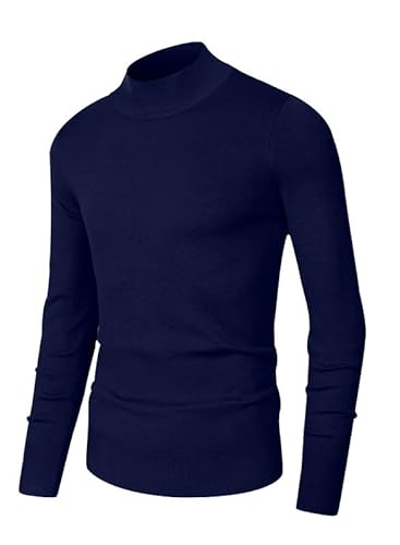 Elegancity Herren Wollpullover Casual Rollkragen Pullover Stretch Strickpullover Slim Fit Langarm Classic Feinstrick Basics Sweater Blau, L von Elegancity