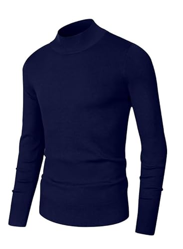 Elegancity Herren Wollpullover Casual Rollkragen Pullover Stretch Strickpullover Slim Fit Langarm Classic Feinstrick Basics Sweater Blau, XXL von Elegancity