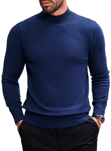 Elegancity Rollkragenpullover Herren Winter Leichter Pullover Herren Slim fit Business Stehkragen Feinstrick Strickpullover Stretch Arbeitspulli，Blau XXL von Elegancity