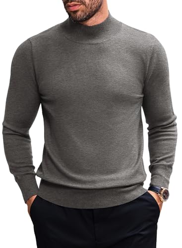 Elegancity Rollkragenpullover Herren Winter Leichter Pullover Herren Slim fit Business Stehkragen Feinstrick Strickpullover Stretch Arbeitspulli，Hellgrau M von Elegancity