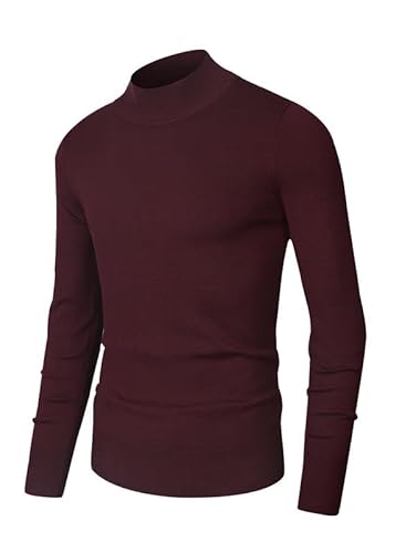 Elegancity Herren Wollpullover Casual Rollkragen Pullover Stretch Strickpullover Slim Fit Langarm Classic Feinstrick Basics Sweater Rot, L von Elegancity