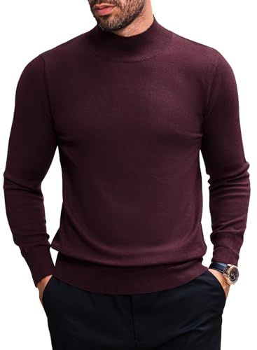 Elegancity Rollkragenpullover Herren Winter Leichter Pullover Herren Slim fit Business Stehkragen Feinstrick Strickpullover Stretch Arbeitspulli，Rot XXL von Elegancity