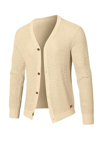 Elegancity Herren Strickjacke Khaki Leicht Knopfverschluss Cardigan Warm Einfarbig Strickcardigan Winter Grobstrick Pullover Jacke XXL von Elegancity