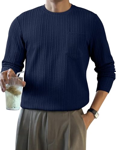 Elegancity Herren Sweatshirt Blau Einfarbig Langarm T Shirt Freizeit Pullover Regular Fit Sweatpullover Mit Tasche XXL von Elegancity