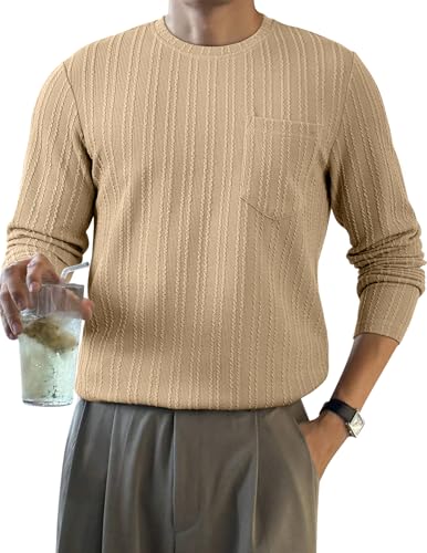Elegancity Herren Sweatshirt Khaki Einfarbig Langarm T Shirt Freizeit Pullover Regular Fit Sweatpullover Mit Tasche XXL von Elegancity