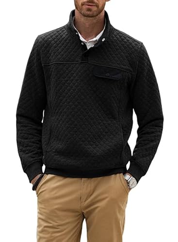 Elegancity Herren Sweatshirt Pullover Casual Langarm Outdoor Knopf Troyer Pulli Rautenmuster mit Stehkragen und Knopfverschluss Schwarz，XXL von Elegancity