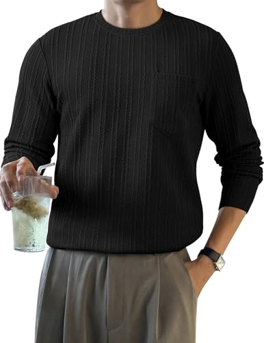 Elegancity Herren Sweatshirt Schwarz Einfarbig Langarm T Shirt Freizeit Pullover Regular Fit Sweatpullover Mit Tasche XXL von Elegancity
