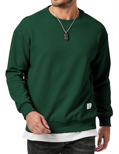 Elegancity Herren Sweatshirts Langarm Pullover Casual Einfarbig Langarmshirts Basic Frühling Herbst Hoodie Pullover mit Textur,Grün XL von Elegancity