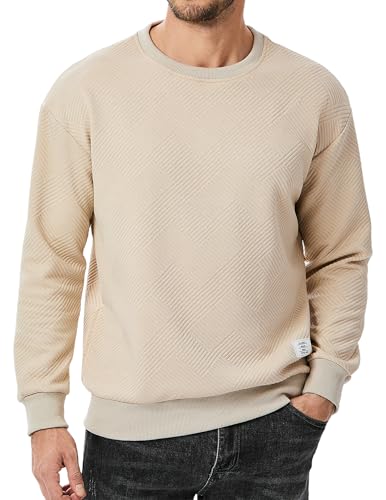 Elegancity Herren Pullover Sweatshirt Langarm Casual Rundhals Textur Sweatshirts für Herren Regular Fit Frühling Herbst Basic Hoodie ohne Kaputze,Aprikose XXL von Elegancity