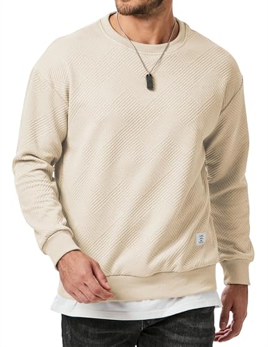 Elegancity Herren Sweatshirts Langarm Pullover Casual Einfarbig Langarmshirts Basic Frühling Herbst Hoodie Pullover mit Textur,Aprikose XL von Elegancity