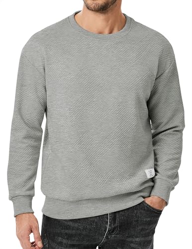 Elegancity Herren Sweatshirts Langarm Pullover Casual Einfarbig Langarmshirts Basic Frühling Herbst Hoodie Pullover mit Textur,Grau L von Elegancity